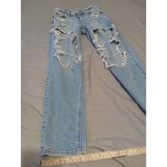 AMERICAN EAGLE Jeans Womens 000 SHORT BLUE MOM Distressed Holes Preowned - Picture 3 of 8